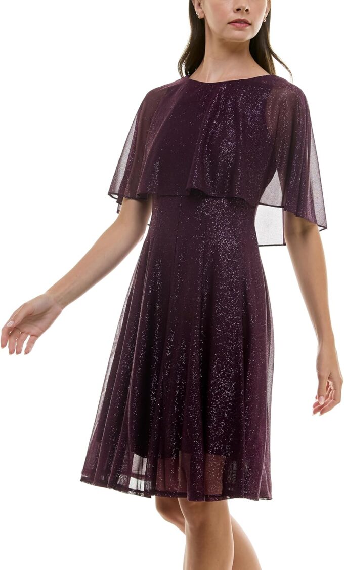Gabby Skye Women's Shimmer Chiffon Fit & Flare Caplet Dress – Bild 2