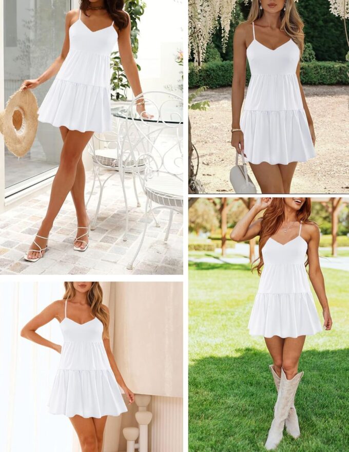 Nova In Sky Womens Summer Dresses 2025 Flowy Boho V-Neck Beach Sundresses Spaghetti Strap Tiered Mini Swing Skater Dress – Bild 5
