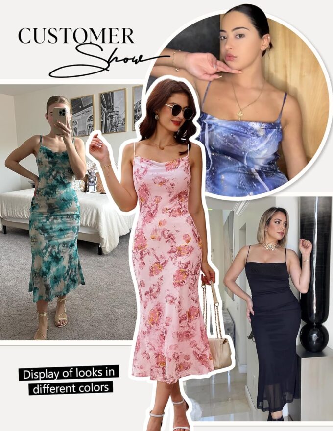 BeryLove Women Summer Floral Mesh Wedding Guest Cocktail Spaghetti Strap Dress – Bild 6