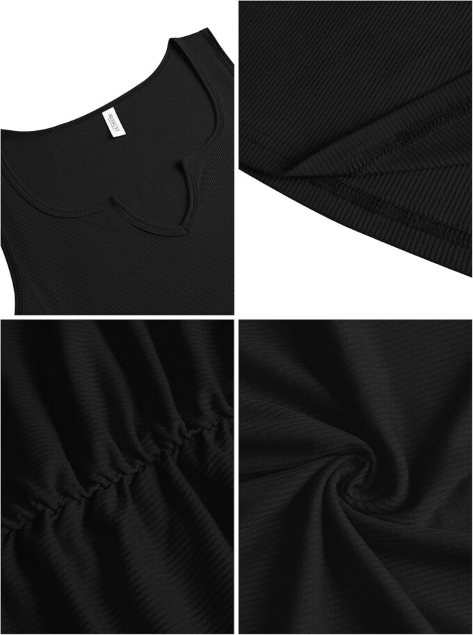 Missufe Women's Sleeveless V Neck Ruched Bodycon Sundress Summer Casual Short Tank Dress – Bild 6
