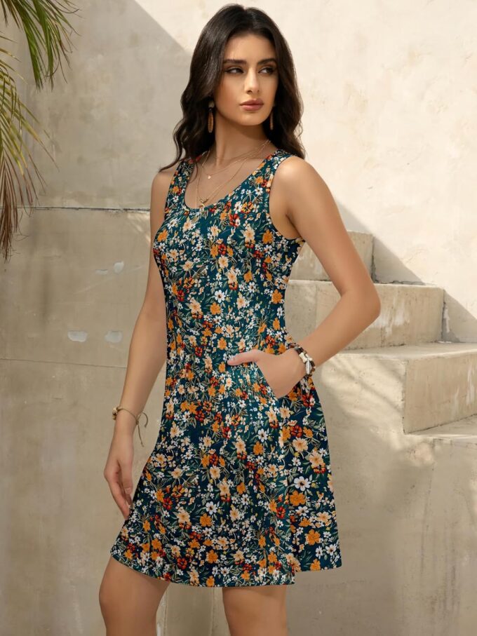 Women's Summer Dress 2025 Sleeveless Floral Boho Sundress Swimsuit Coverup Casual Loose Beach Vacation Tank Dresses – Bild 8