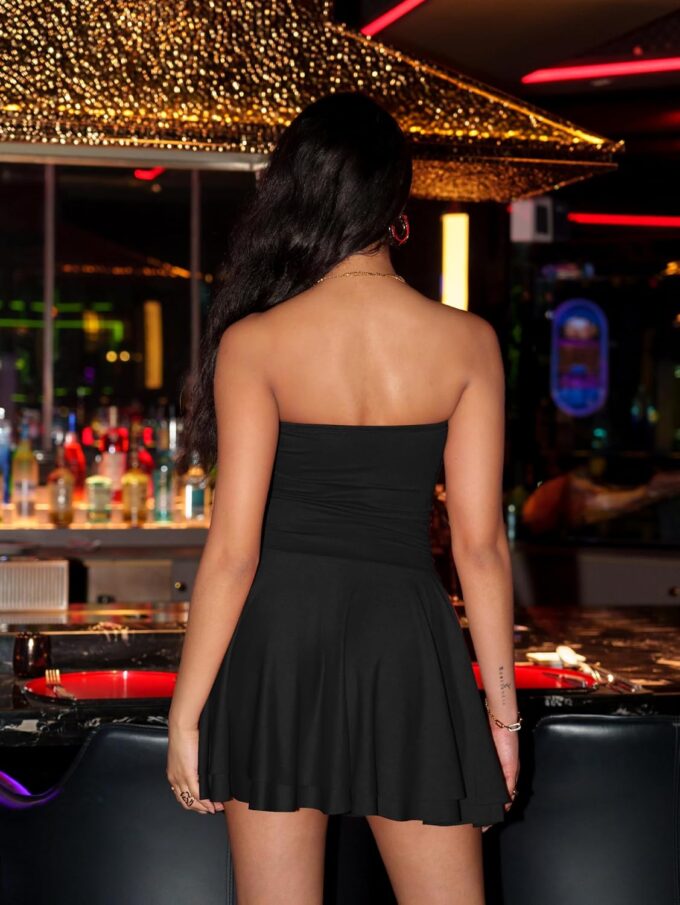 OQQ Women's Mini Dress Summer Cocktail Tube Ruched Waist Ruffle Corset Party A-line Dresses – Bild 5