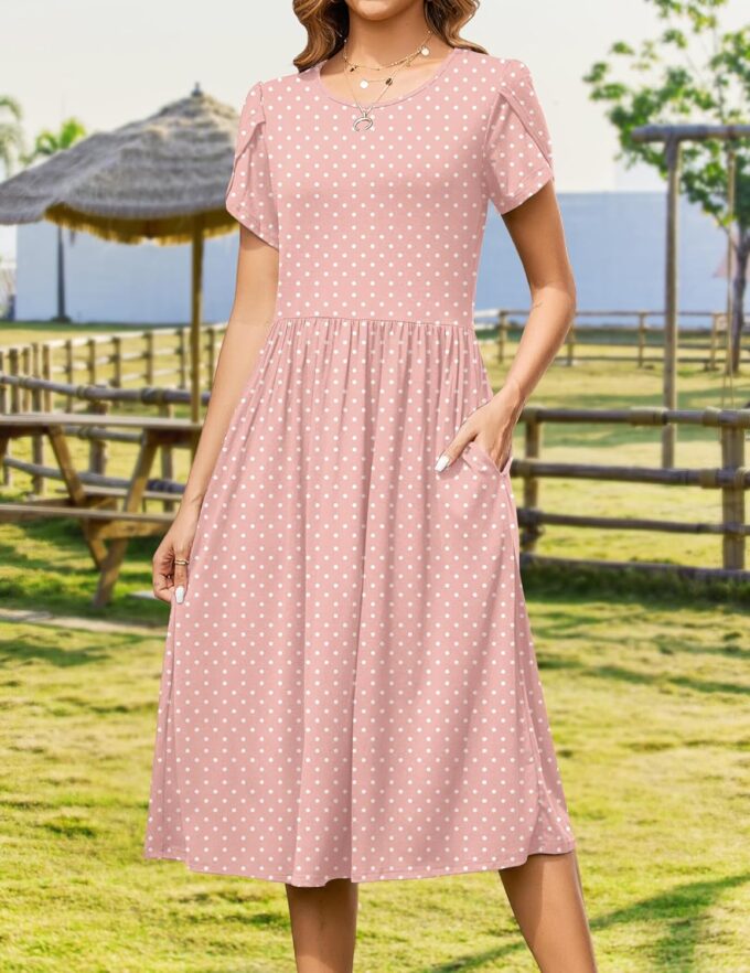 Zeagoo Women Summer Short Sleeve Midi Dress with Pockets Casual Aline Flowy Tshirt Dress Floral Vocation Beach Sundress – Bild 3