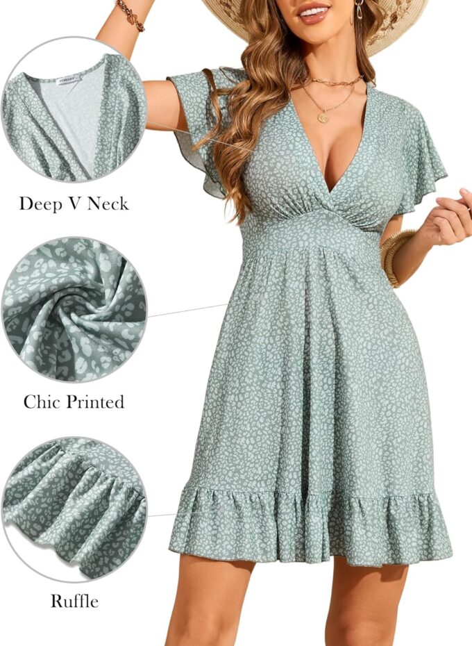TORARY Womens Summer Dresses 2025 Floral Cap Sleeve Wrap V Neck Ruffle A-Line Sun Dress – Bild 2
