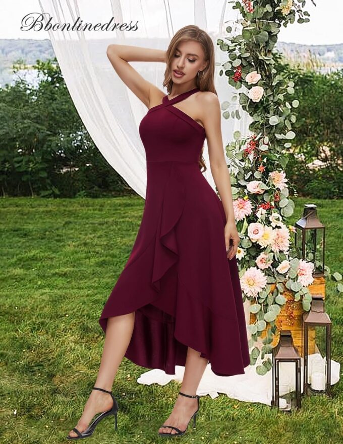 Bbonlinedress Abendkleider elegant für Hochzeit festliches Kleid Damen Neckholder Cocktailkleid Maxilang Partykleid – Bild 3