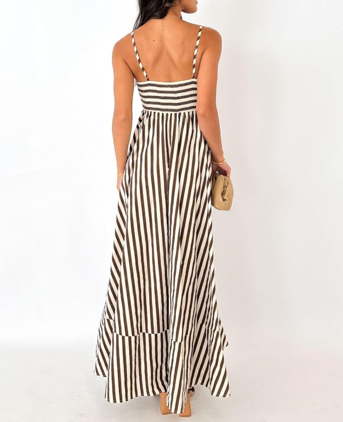 NUFIWI Women Summer Striped Maxi Dress Spaghetti Strap Cutout Ruffle Long Dress Flowy Swing Beach Vocation Dress – Bild 2