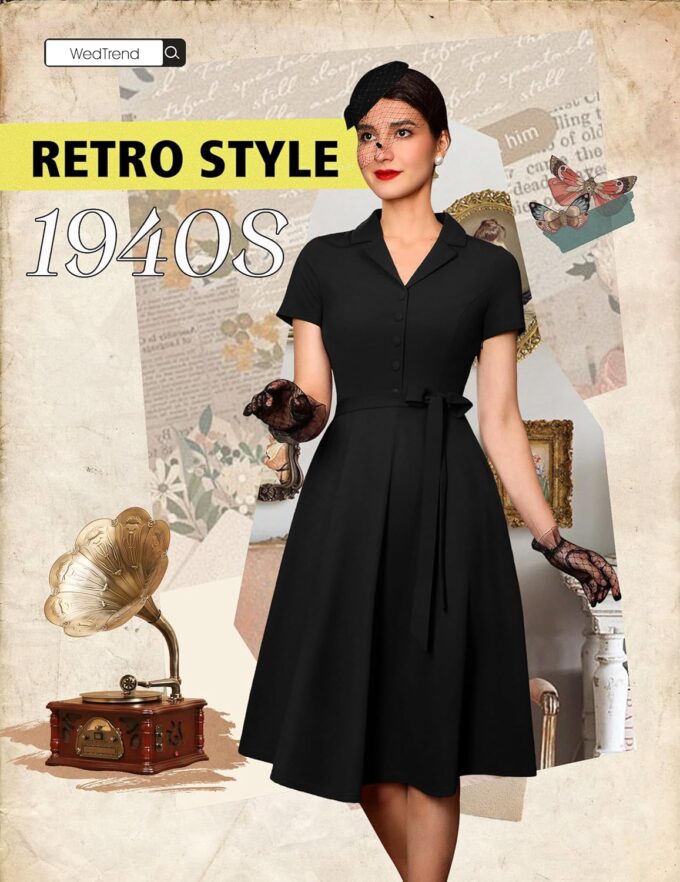 Wedtrend Women's Vintage Tea Dress, Short Sleeve Cocktail Party Dress Work Church Casual Dress – Bild 3