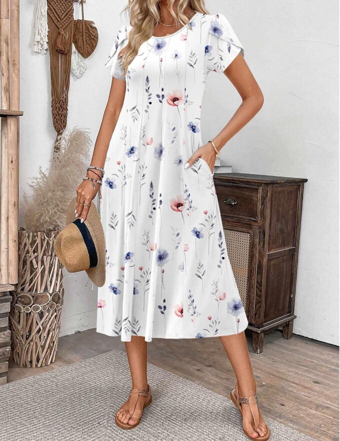 Zeagoo Womens Casual Dresses for Summer Short Sleeve Flare Midi Dress Loose Flowy Beach Sundress – Bild 2