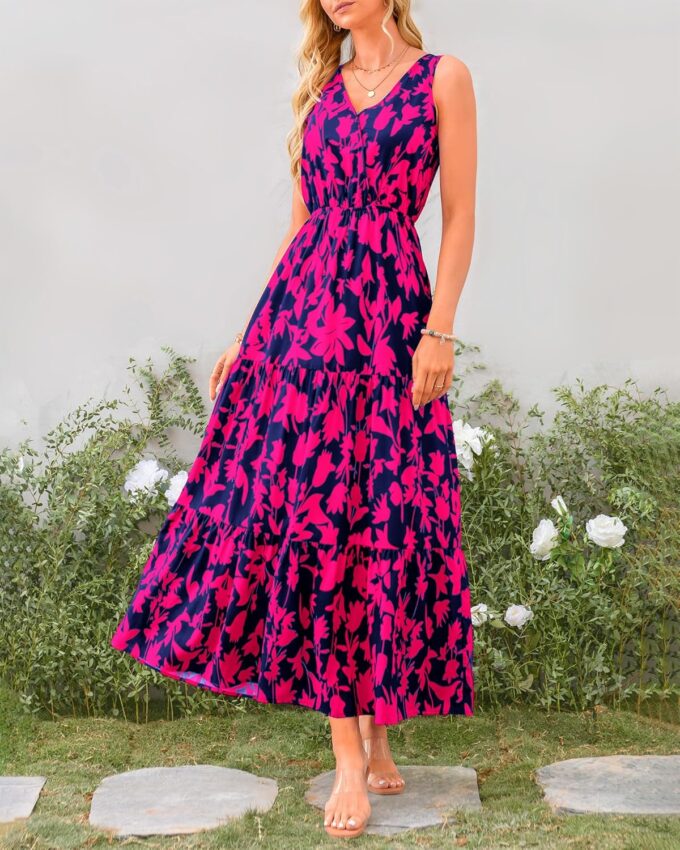 BTFBM Women Summer Dresses Casual Sleeveless Maxi Dresses Cute Floral Long Dress Wedding Guest Dress – Bild 3