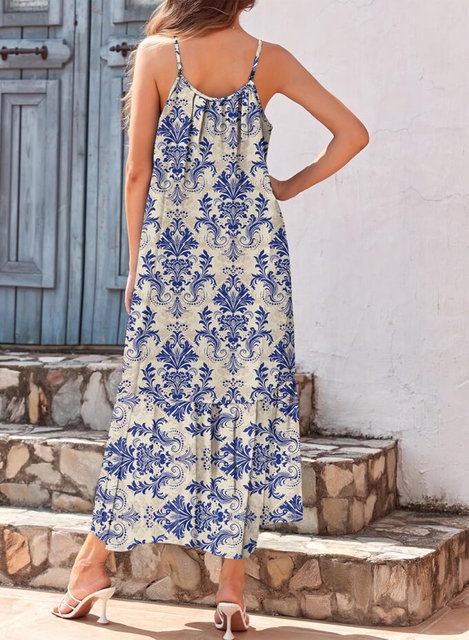Dokotoo Women Summer Dresses 2025 Spaghetti Strap Scoop Neck Smocked Ruffle Flowy Boho Maxi Dress – Bild 2