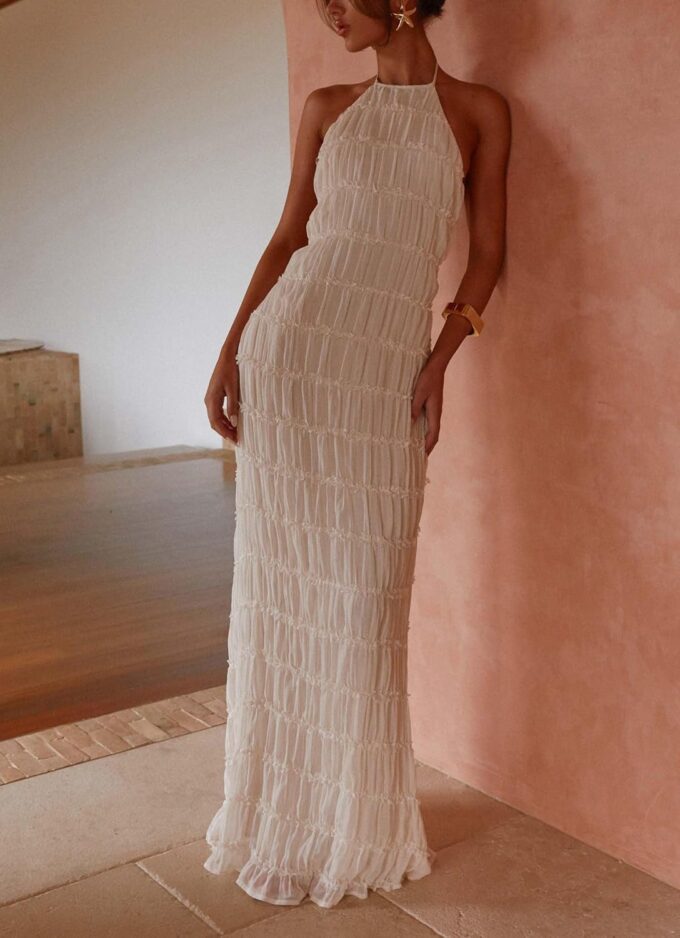 Women's Backless Smocked Maxi Dress Sexy Spaghetti Strap Cut Out Flowy Beach Long Dress Vacation Casual Sundresses – Bild 3