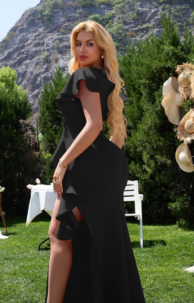 Memoriesea Women's Elegant High Split Ruched Bodycon Mermaid Evening Cocktail Maxi Dress – Bild 2