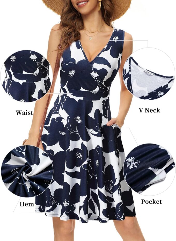 GUBERRY Womens Wrap V Neck Sleeveless Sundress Summer Flare Tank Dress with Pockets … – Bild 3
