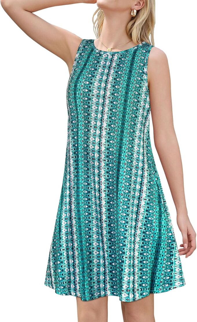 Summer Dresses for Women Beach Boho Sleeveless Vintage Floral Flowy Pocket Tshirt Tank Sundresses – Bild 3