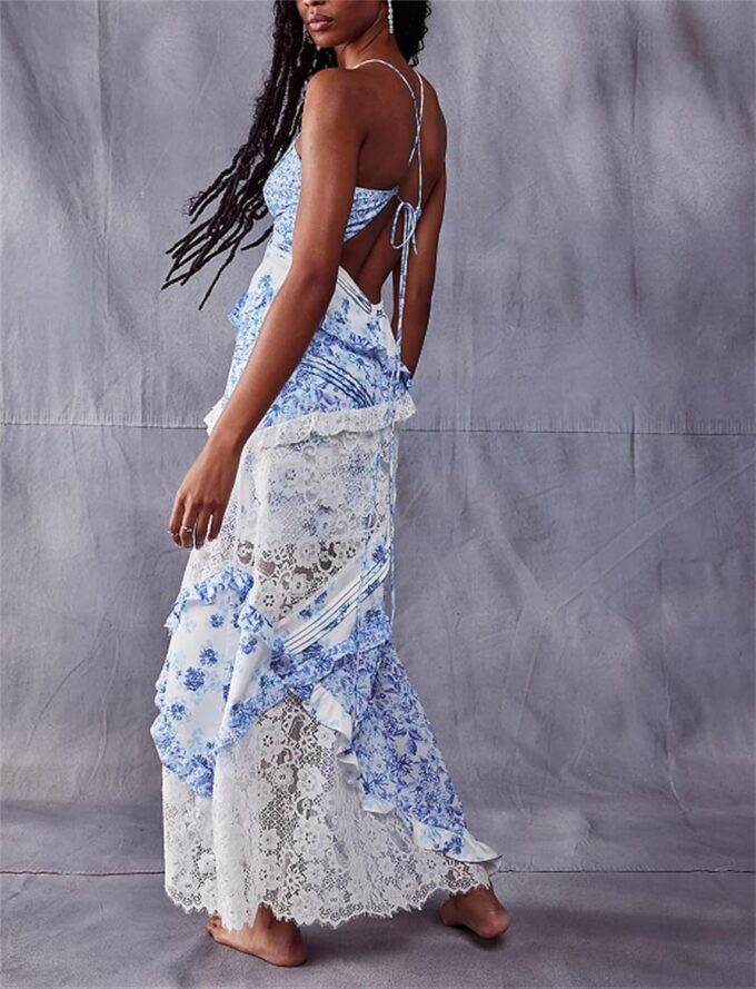 Thopavenoir Women Floral Lace Layered Maxi Dress Y2k Girls Sexy Going Out Dress Strappy Backless Summer Long Beach Sundress – Bild 5