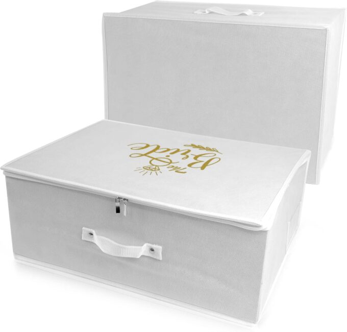 Wedcova UK Hochzeitskleid Aufbewahrungsbox | Weiß Personalisierte Brautkleider Unterbett Aufbewahrungsboxen | Unter Bett Kleidung Box mit 10 Säurefreie Tissue Papiere | Raum Organizer Box | Medium – Bild 8