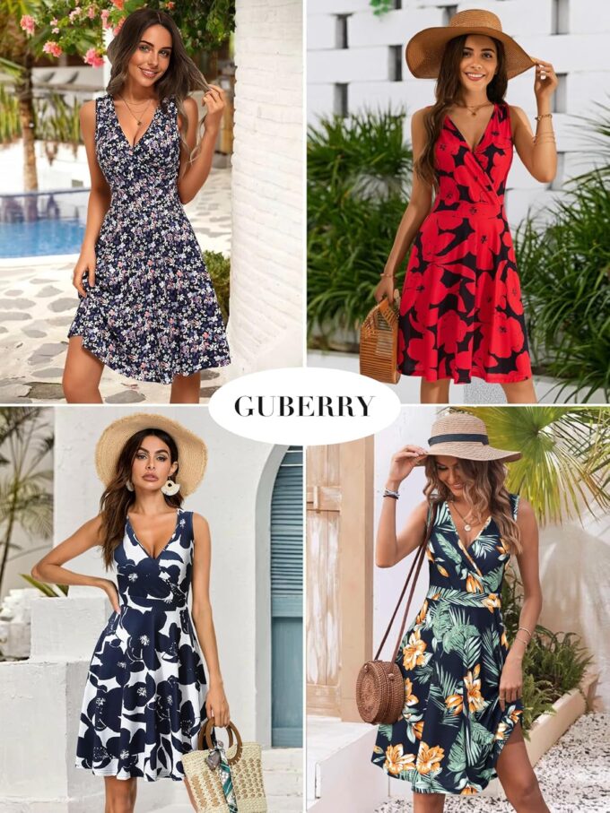 GUBERRY Womens Wrap V Neck Sleeveless Sundress Summer Flare Tank Dress with Pockets … – Bild 4