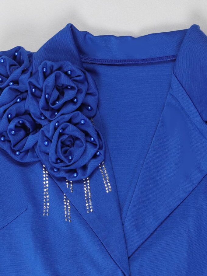 Molisry Damen 2 Stück Blazer Kleid Set Formal Strass 3D Blume Bodycon Midi Kleid mit Mantel Business Anzug Set – Bild 4