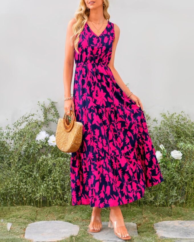 BTFBM Women Summer Dresses Casual Sleeveless Maxi Dresses Cute Floral Long Dress Wedding Guest Dress – Bild 7