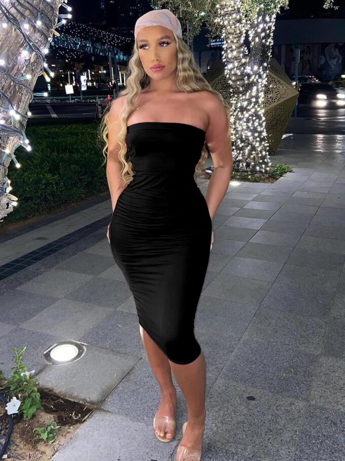 BORIFLORS Women's Basic Sleeveless Tube Top Sexy Strapless Bodycon Midi Club Dress – Bild 5