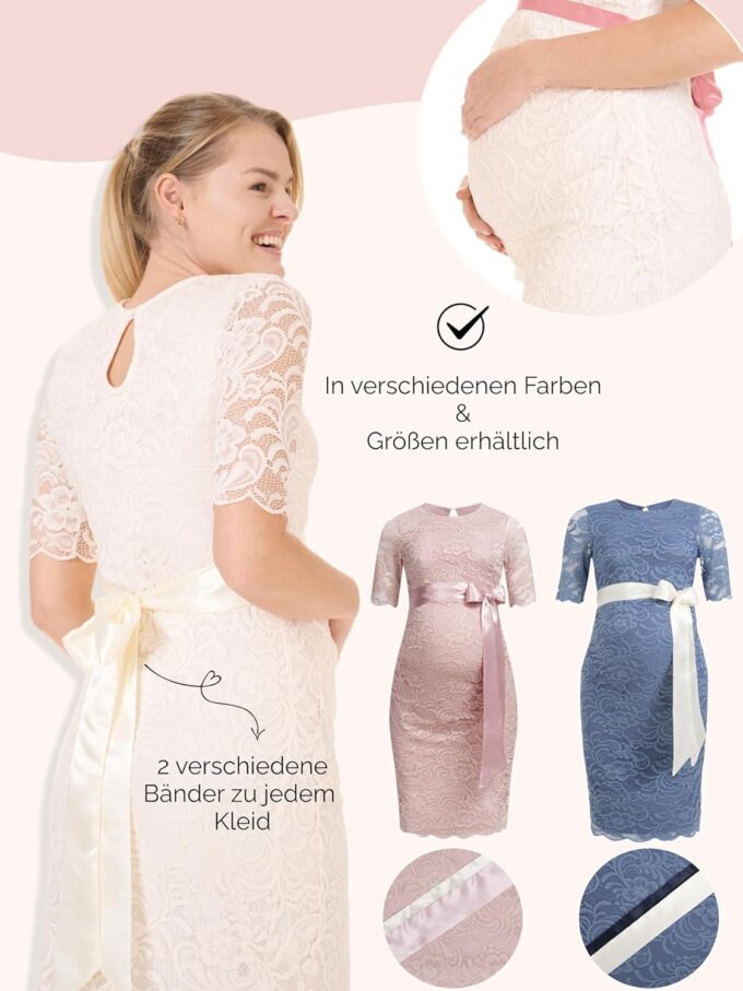 Herzmutter Umstandskleid festlich - Schwangerschaftskleid mit Spitze - Elegant - Hochzeit - besondere Anlässe - Kurzarm - 6200 – Bild 5