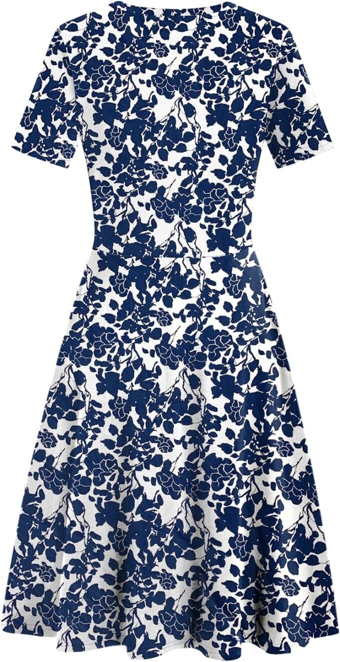 Damen Elegant Vintage Sommer Casual Kleider 2024 Blumendruck Arbeit Party A-Linie Kleid mit Taschen 262 – Bild 4