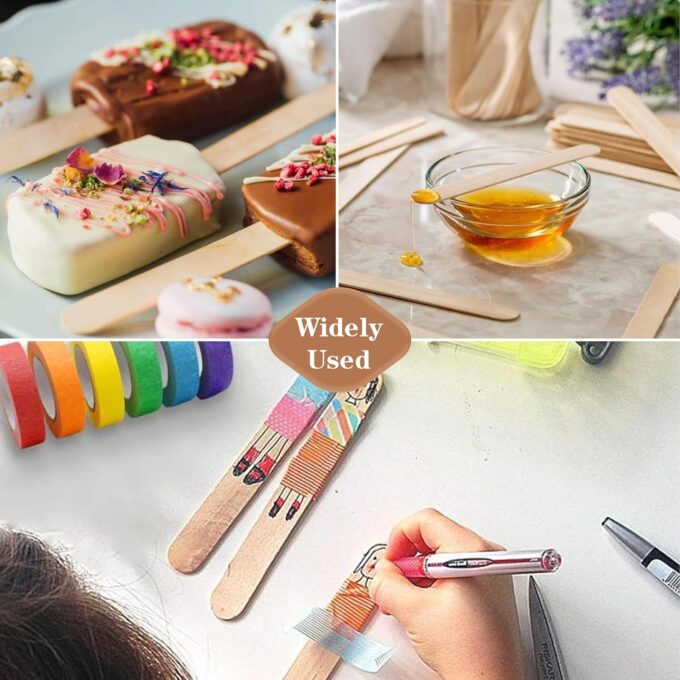 ANTETOK 100 Stück Eisstiele aus Holz, 114mm Holzlollystäbchen für Bastelarbeiten, Premium Popsicle Sticks für DIY-Projekte, zum Herstellen von hausgemachten Bastelarbeiten und Pflanzenetiketten – Bild 6