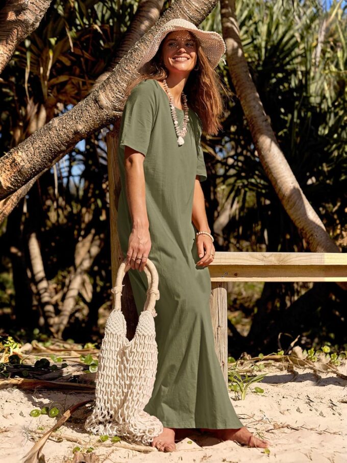 MEROKEETY Women's 2025 Summer Casual Short Sleeve Maxi Dress Beach Vacation Crewneck Basic Long T Shirt Dresses – Bild 7