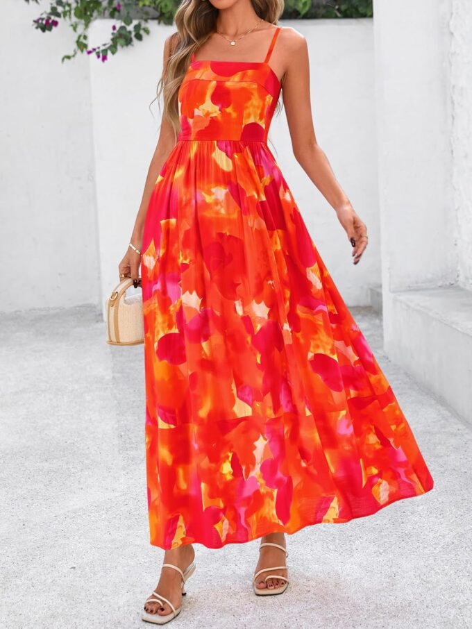 PRETTYGARDEN Summer Dresses for Women 2025 Beach Maxi Dress Spaghetti Strap Floral Boho A Line Wedding Guest Flowy Long Dress – Bild 2