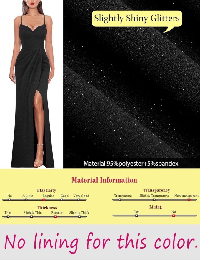 VFSHOW Womens Sexy Formal Ruched Fitted High Slit Bodycon Maxi Dress Spaghetti Strap Sweetheart Cocktail Prom Evening Gown – Bild 6
