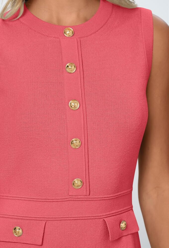 Merokeety, formelles Arbeits-Minikleid für Damen, lässiges Sommerkleid ohne Ärmel, elegantes Knopfdesign, Business-Outfits für das Büro – Bild 5