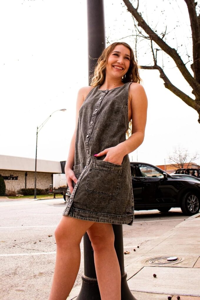 Yousify Womens Casual Sleeveless Denim Overalls Dresses Button Down Summer Jean Mini Dress 2025 Trendy Romper With Pockets – Bild 3