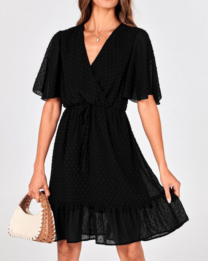KIRUNDO Women's Summer Dresses 2025 Casual Short Sleeve V Neck Ruffle Floral Print High Waist Flowy Mini Dress with Belt – Bild 3