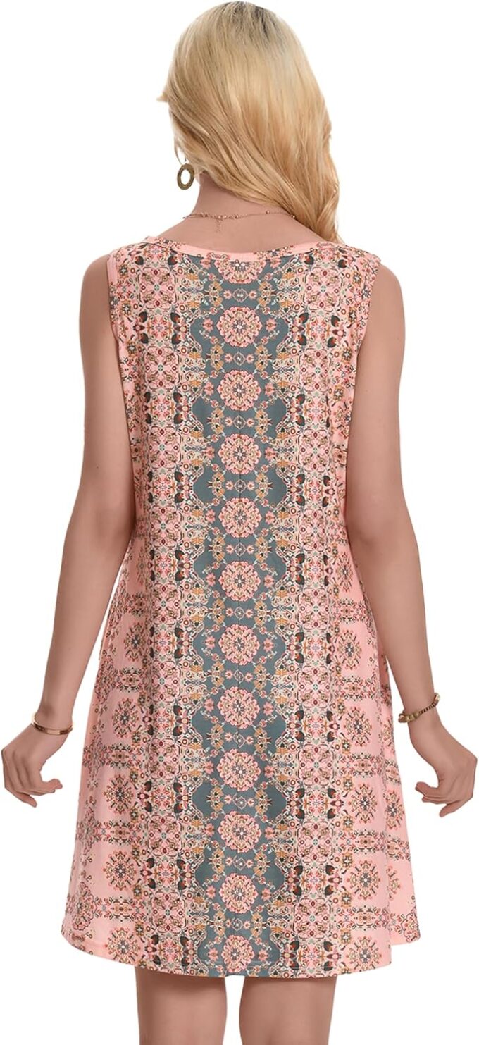 Summer Dresses for Women Beach Boho Sleeveless Vintage Floral Flowy Pocket Tshirt Tank Sundresses – Bild 6