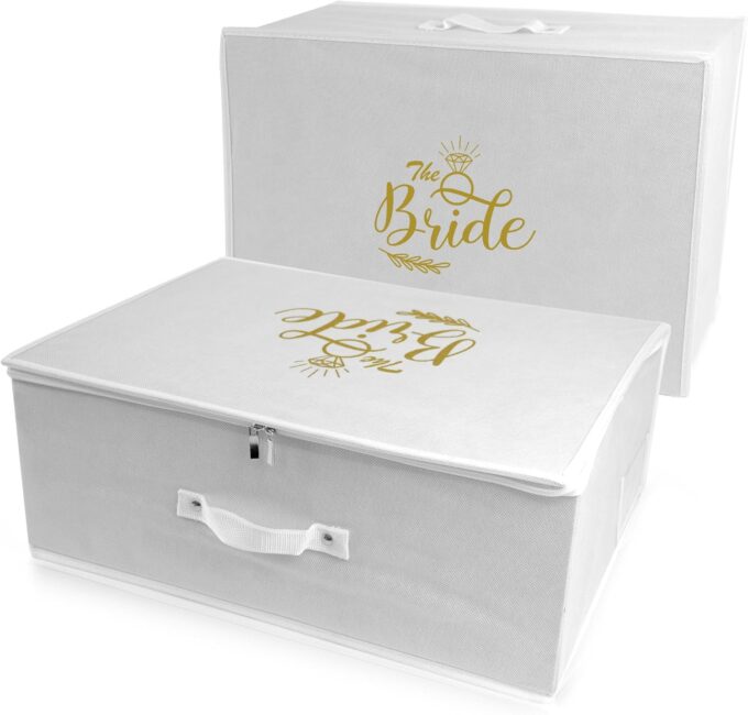 Wedcova UK Hochzeitskleid Aufbewahrungsbox | Weiß Personalisierte Brautkleider Unterbett Aufbewahrungsboxen | Unter Bett Kleidung Box mit 10 Säurefreie Tissue Papiere | Raum Organizer Box | Medium