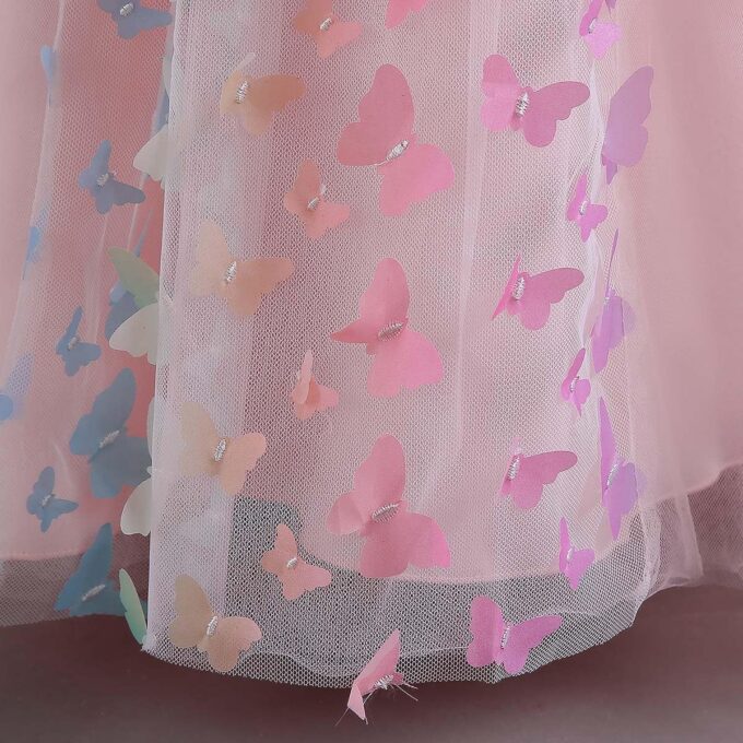 IBTOM CASTLE Blumenmädchenkleider Mädchen Ärmellos Regenbogen-Netz Prinzessin KleiderTüll Festzug Abschlussball Kinder 3D Schmetterling Ballkleid Hochzeit Brautkleid Abendkleid – Bild 4