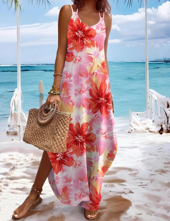 Zeagoo Women's Casual Sundress Summer Maxi Sleeveless V Neck Split Boho Beach Dress Travel Vacation Dress with Pockets – Bild 4