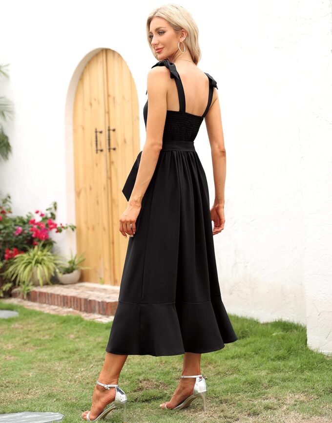 Women's Elegant Bridesmaid Dresses Square Neck Ruffle Split Midi Formal Dress for Wedding Guest Cocktail Party – Bild 5