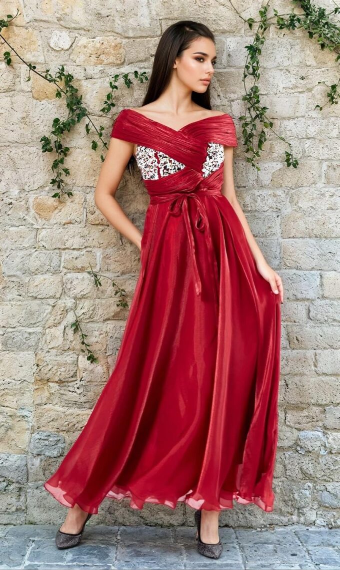 Women's Asymmetrical Gown with Soft Organza & Butter Crepe Lining – Embroidered Flare Dress – Bild 3
