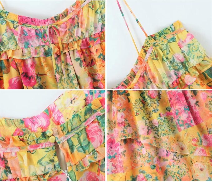 Floral Boho Mini Dress Flowy Chiffon Spaghetti Strap Corset Dress Y2k Floral Summer Dresses for Women 2024 – Bild 3