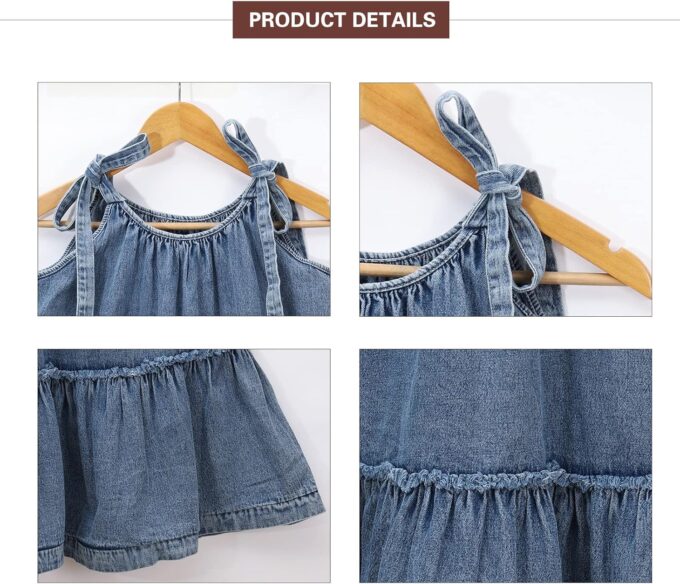 Women Denim Cami Dress Tie Shoulder Ruffle Hem Short Dresses Babydoll Wash Jean Sundress with Pocket – Bild 5