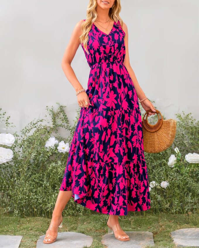 BTFBM Women Summer Dresses Casual Sleeveless Maxi Dresses Cute Floral Long Dress Wedding Guest Dress – Bild 5
