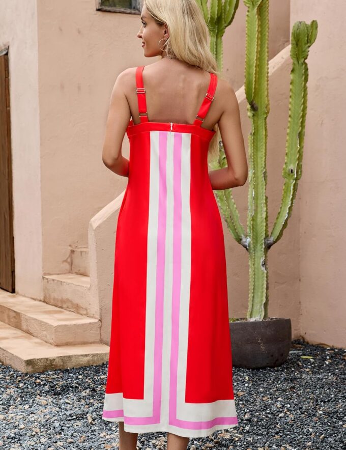 Ailoqing 2025 Women Bohemian Floral Dress Summer Casual Color Block Maxi Beach Overall Dress Coverups – Bild 2