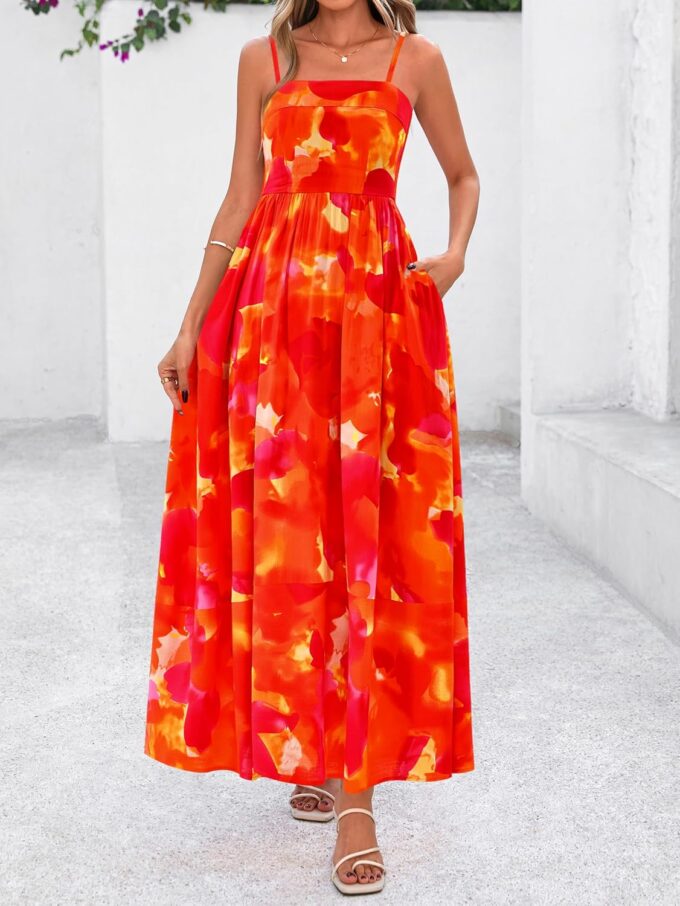 PRETTYGARDEN Summer Dresses for Women 2025 Beach Maxi Dress Spaghetti Strap Floral Boho A Line Wedding Guest Flowy Long Dress – Bild 5