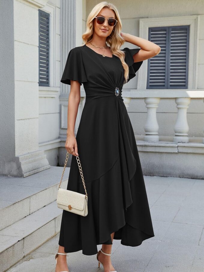 Wedding Guest Dresses for Women Have Pockets Cocktail Dress Ruffle Sleeve A Line Evening Party Formal Dresses for Women – Bild 2