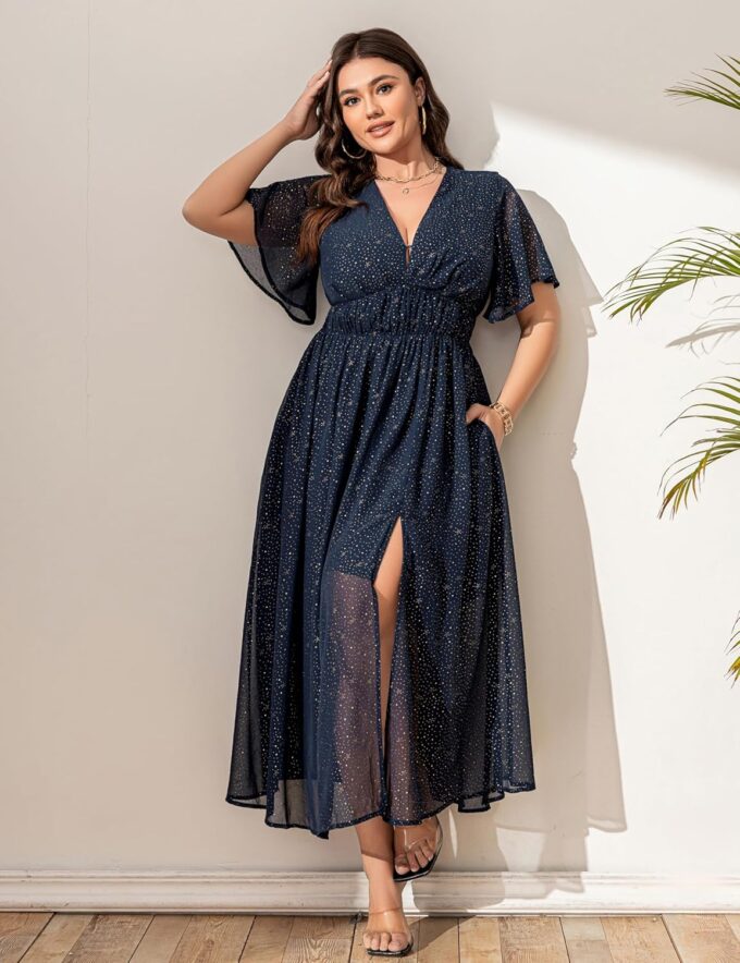 Cocktail Dresses for Women 2025 Elegant Classy Gold Star Print Summer Wedding Guest Dress Maxi with Pockets – Bild 8