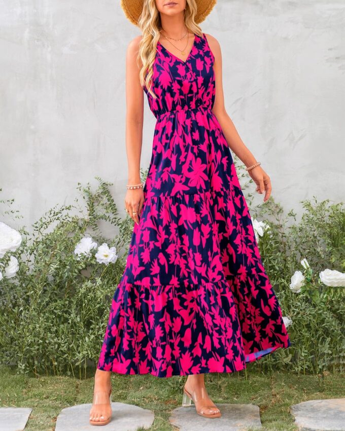 BTFBM Women Summer Dresses Casual Sleeveless Maxi Dresses Cute Floral Long Dress Wedding Guest Dress – Bild 6