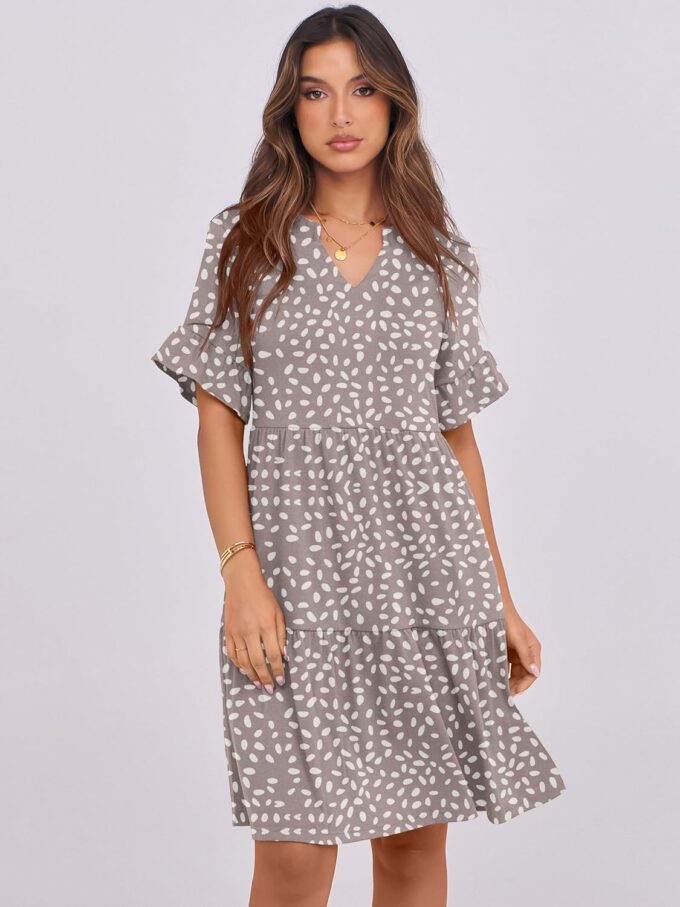 ANRABESS Womens Summer 2025 Trendy Ruffle Short Sleeve V Neck A Line Tiered Flowy Loose Casual Mini Beach Dress with Pockets – Bild 2