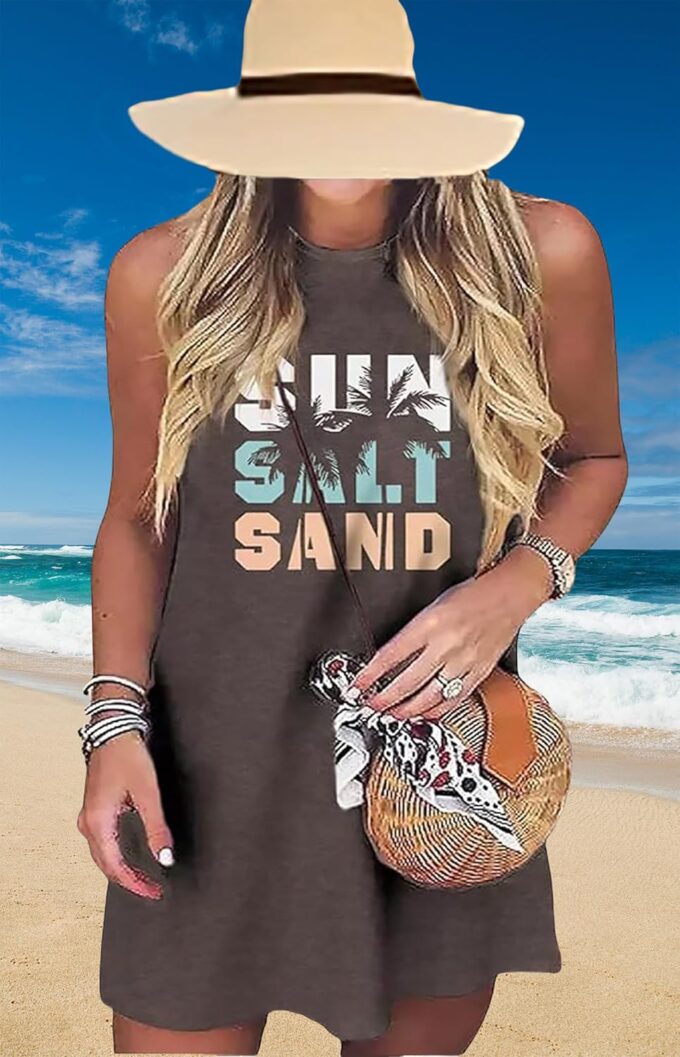 Sun Salt Sand Coconut Tree Tank Mini Dress for Women Sleeveless Beach Praty Shirts Summer Vacation Short Mini Dresses – Bild 2