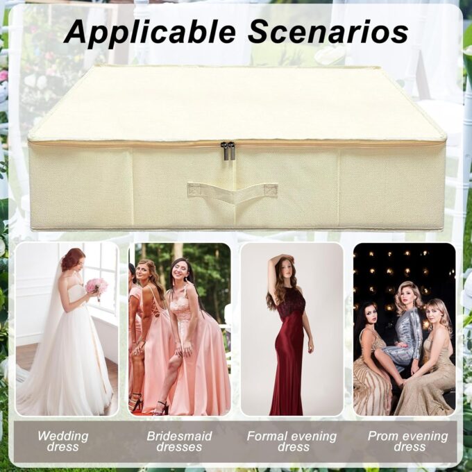 Hochzeitskleid Aufbewahrungsbox Hochzeitskleid Konservierungsbox Staubdichtes Hochzeit Keedsake Box mit Griffbox für unter Bettschrank mit 40 säurefreien Seidenpapieren 70x38x17cm – Bild 4